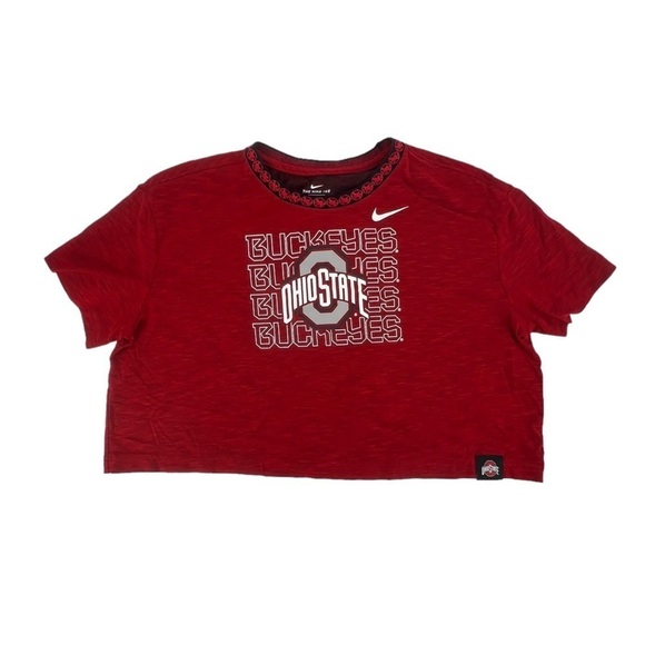 Nike Red Crop Short Sleeve Dri Fit Ohio State Buckeyes Tee Size Large Women’s - Picture 1 of 5